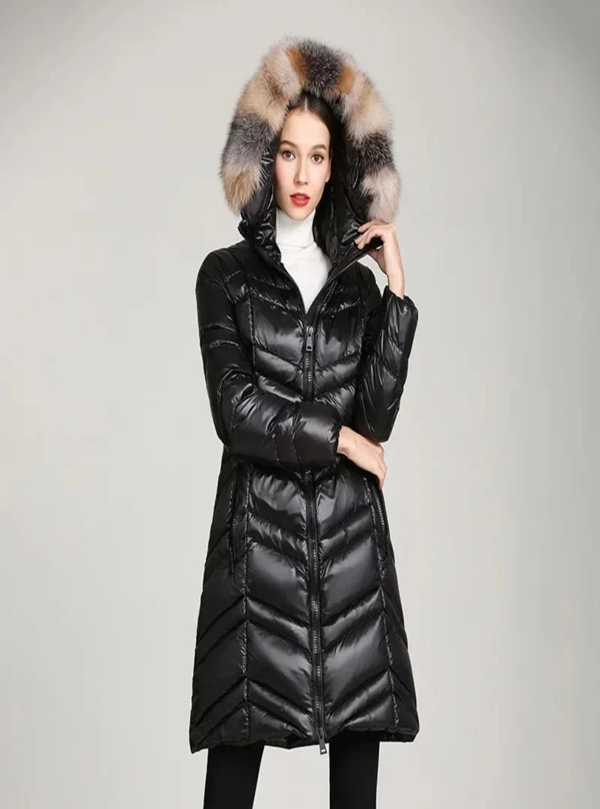 Fur Hooded Down Puffer Coat