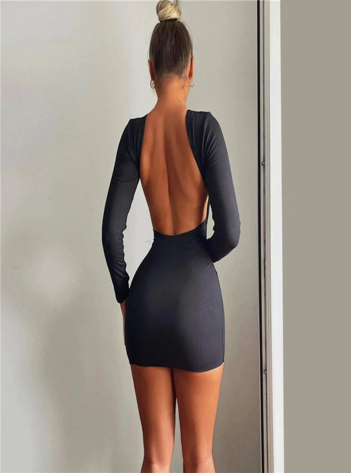 Long Sleeve Open Back Mini Dress