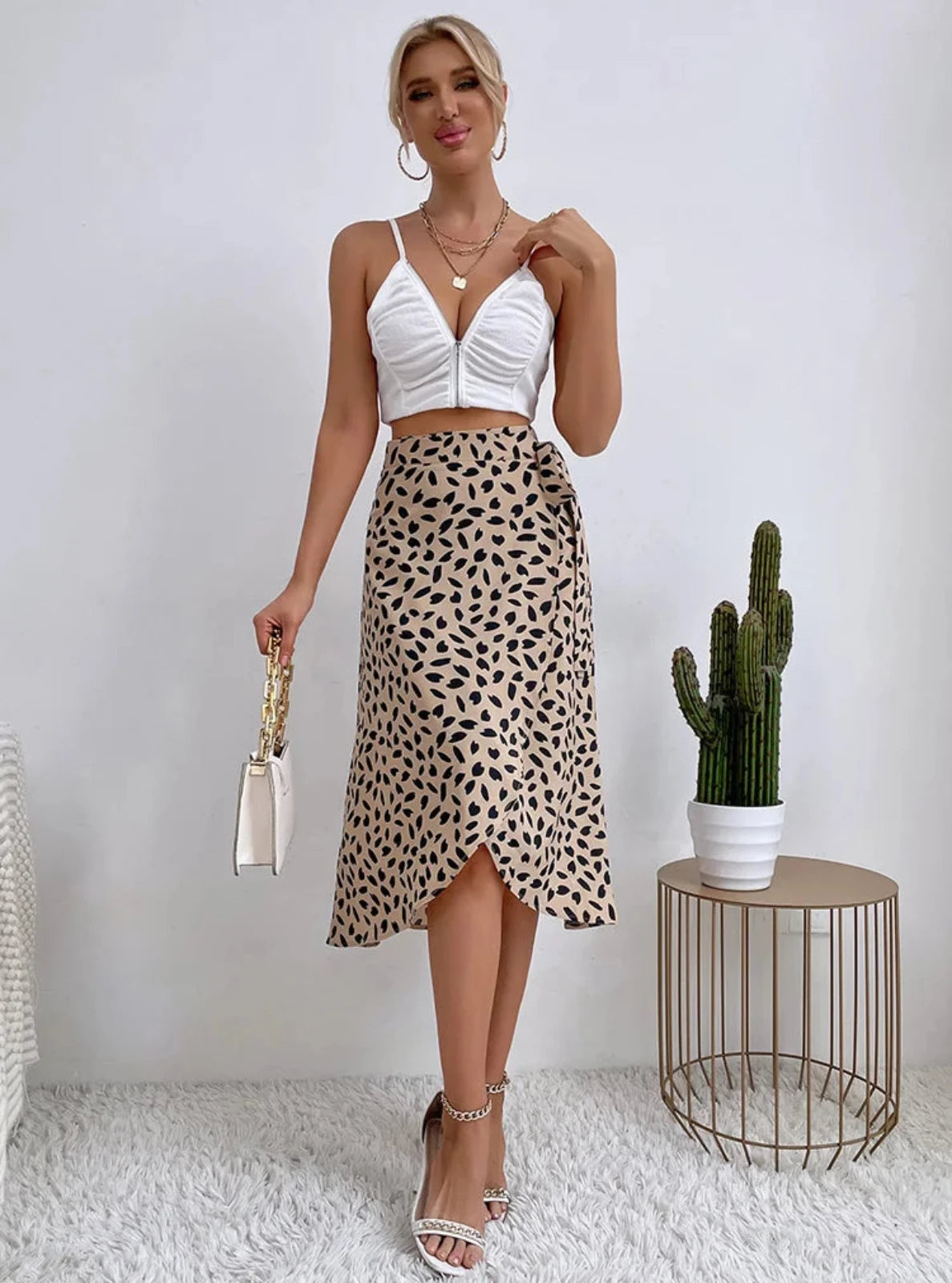 High Waist Maxi Skirt With Bow Tie Front