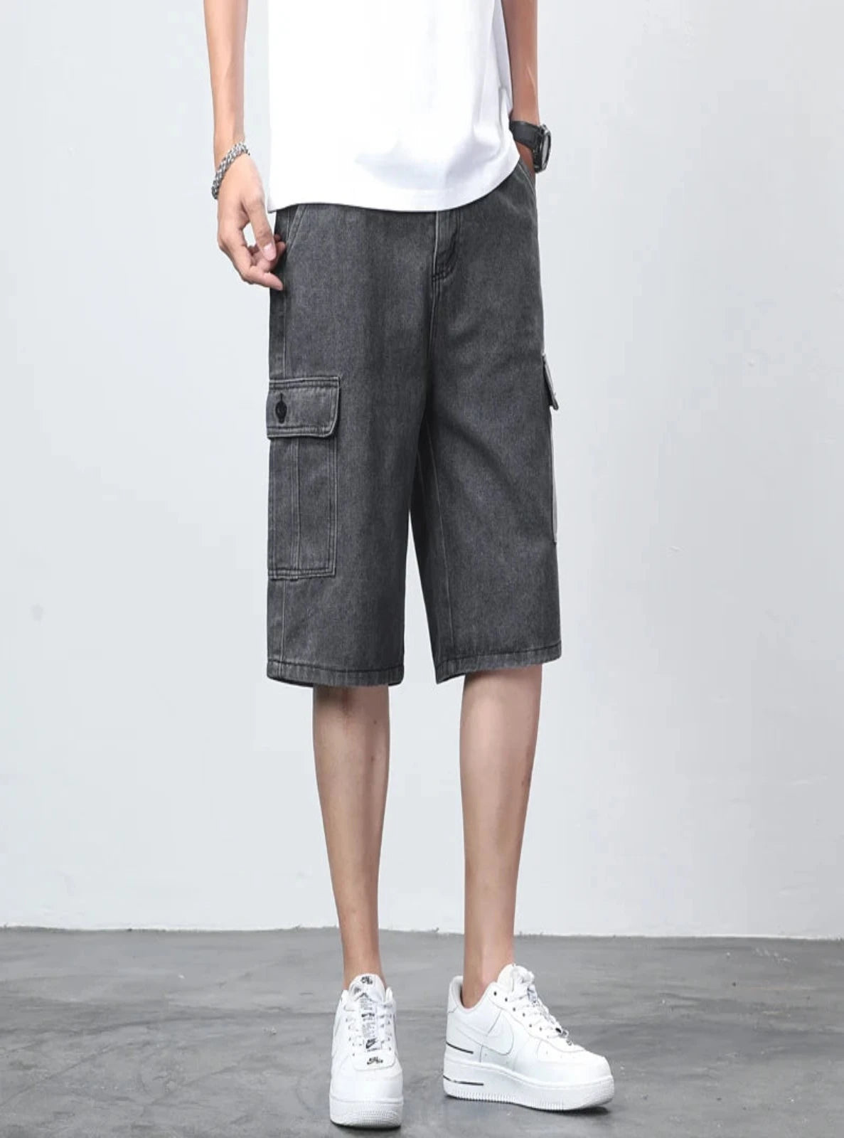 Low Denim Cargo Shorts