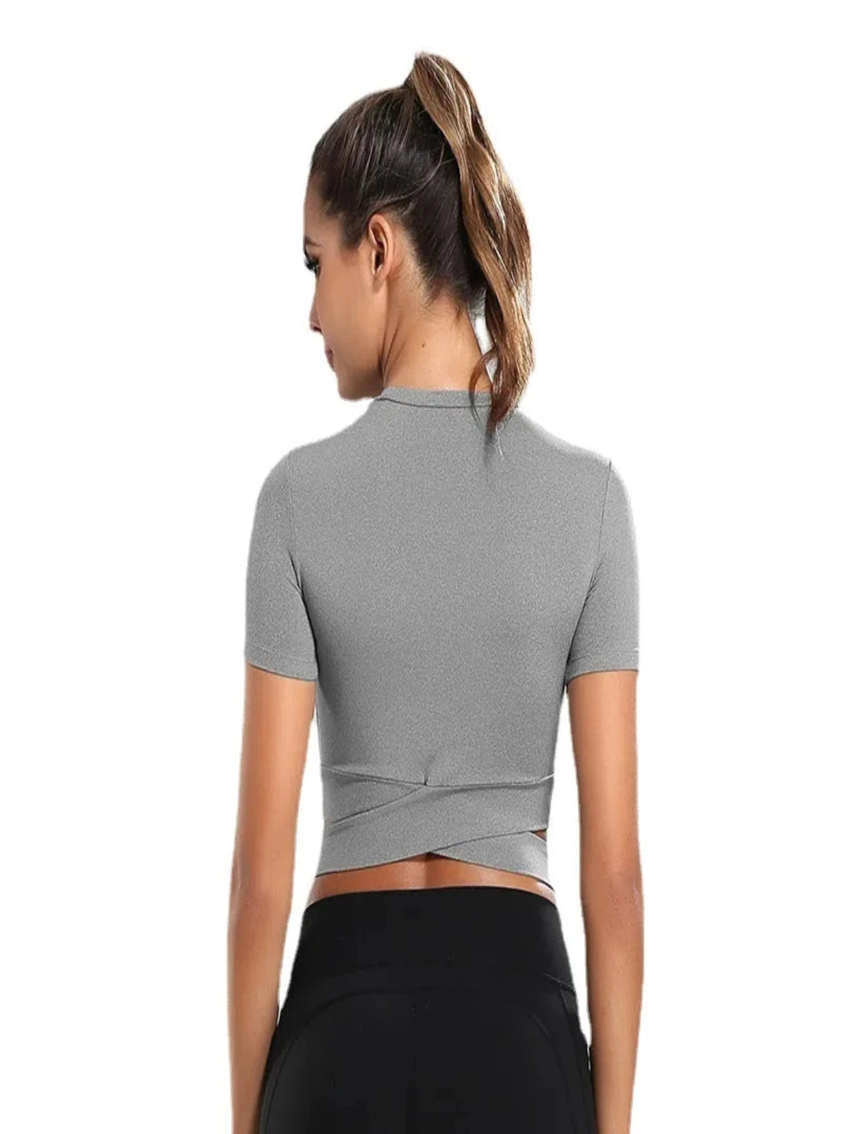 Cropped Top Cross Wrap Activewear Shirt