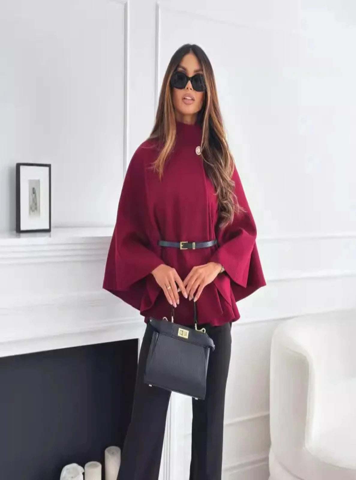 Buckle-trim Wool-blend Cape