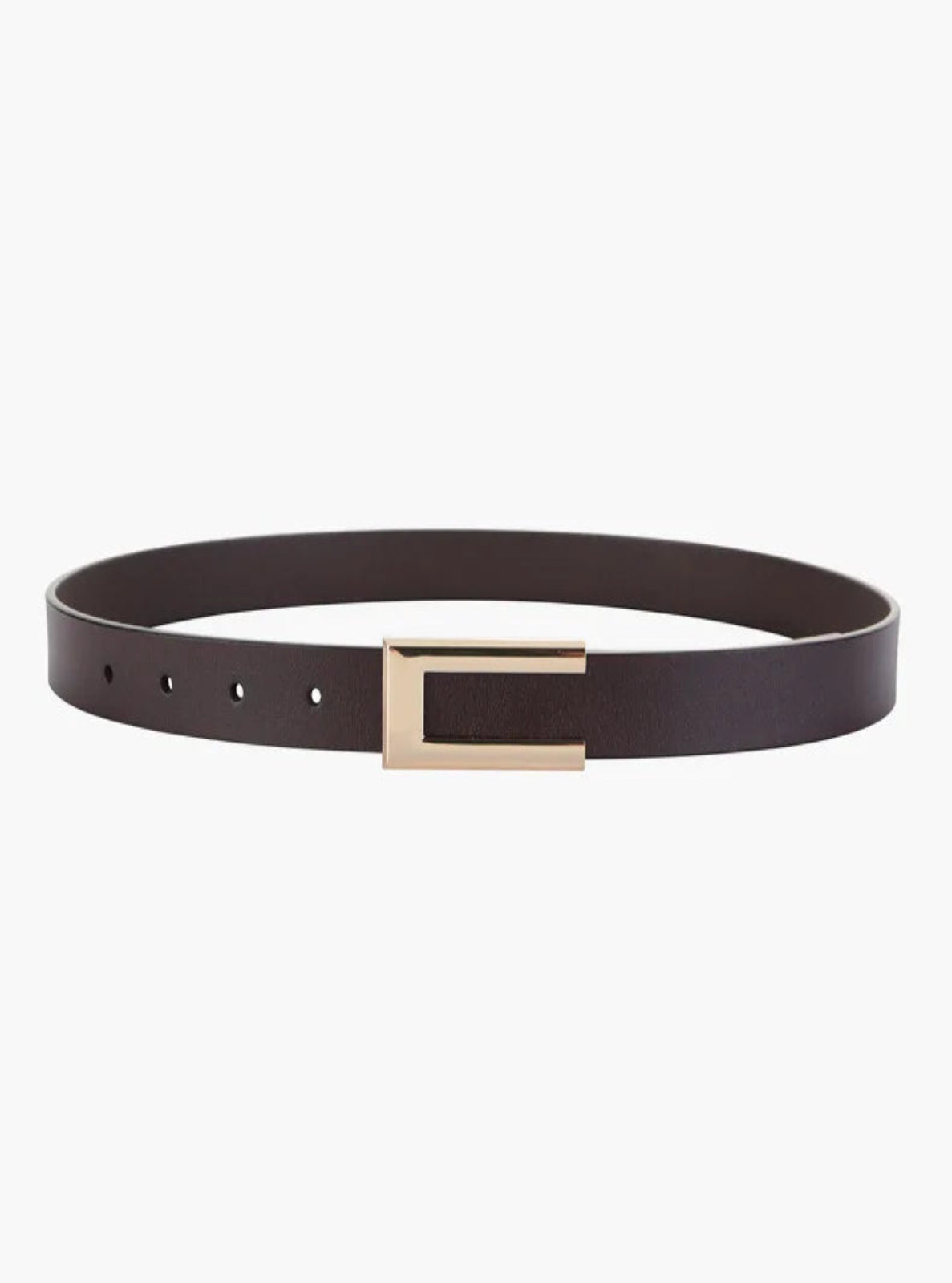 Brown belt with a gold buckle on a white background