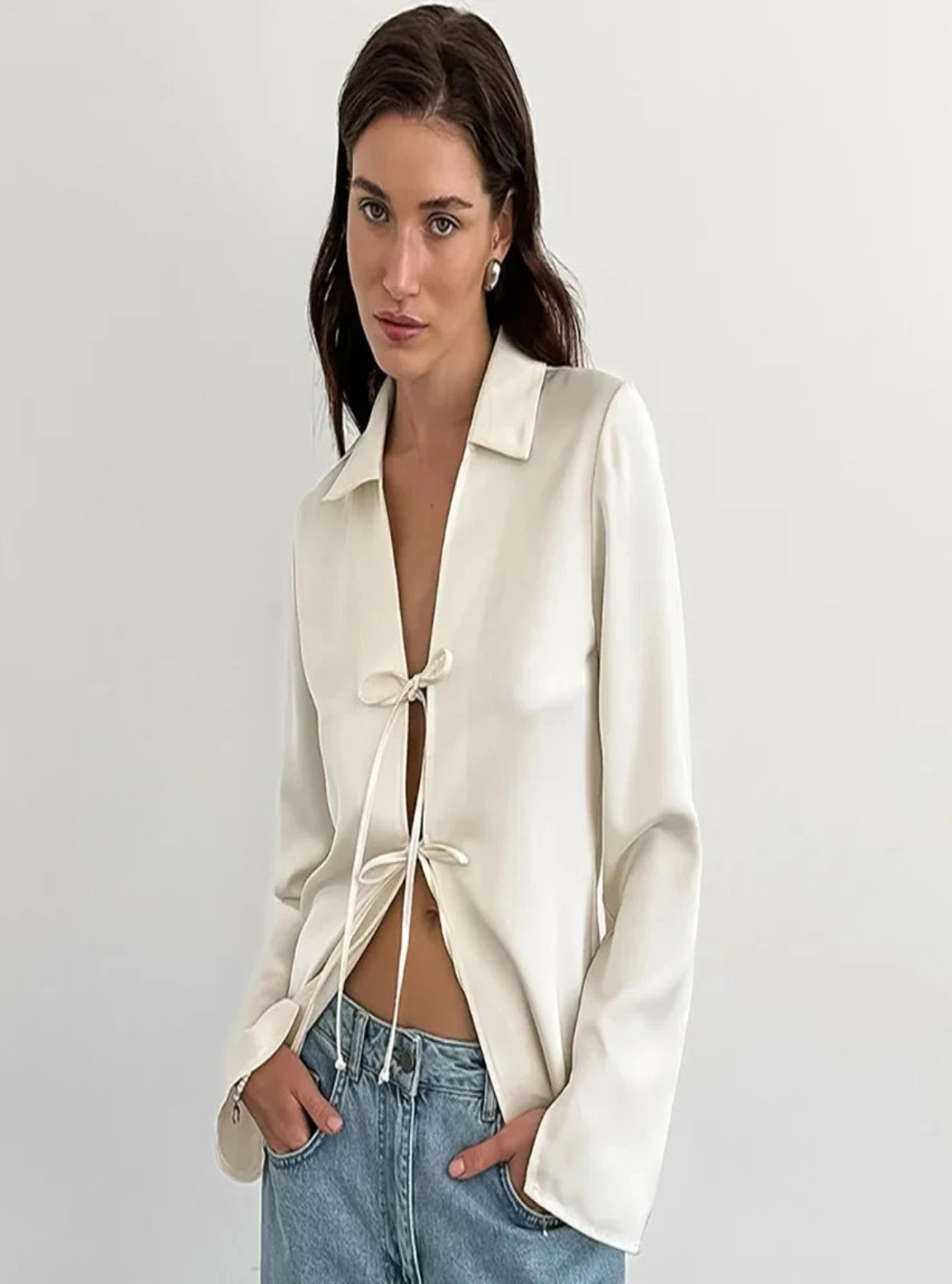 Tie Front Silk-blend Blouse