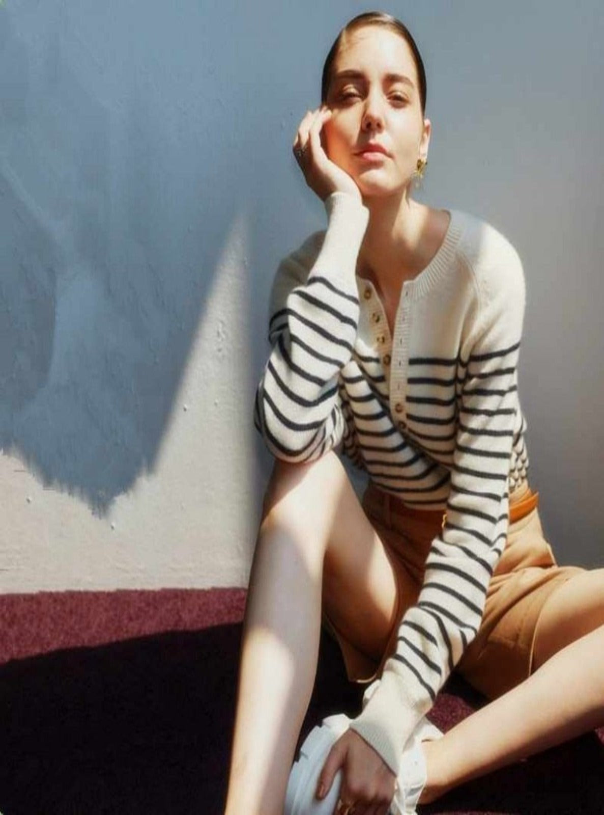 French Half Open Striped Wool Sweater