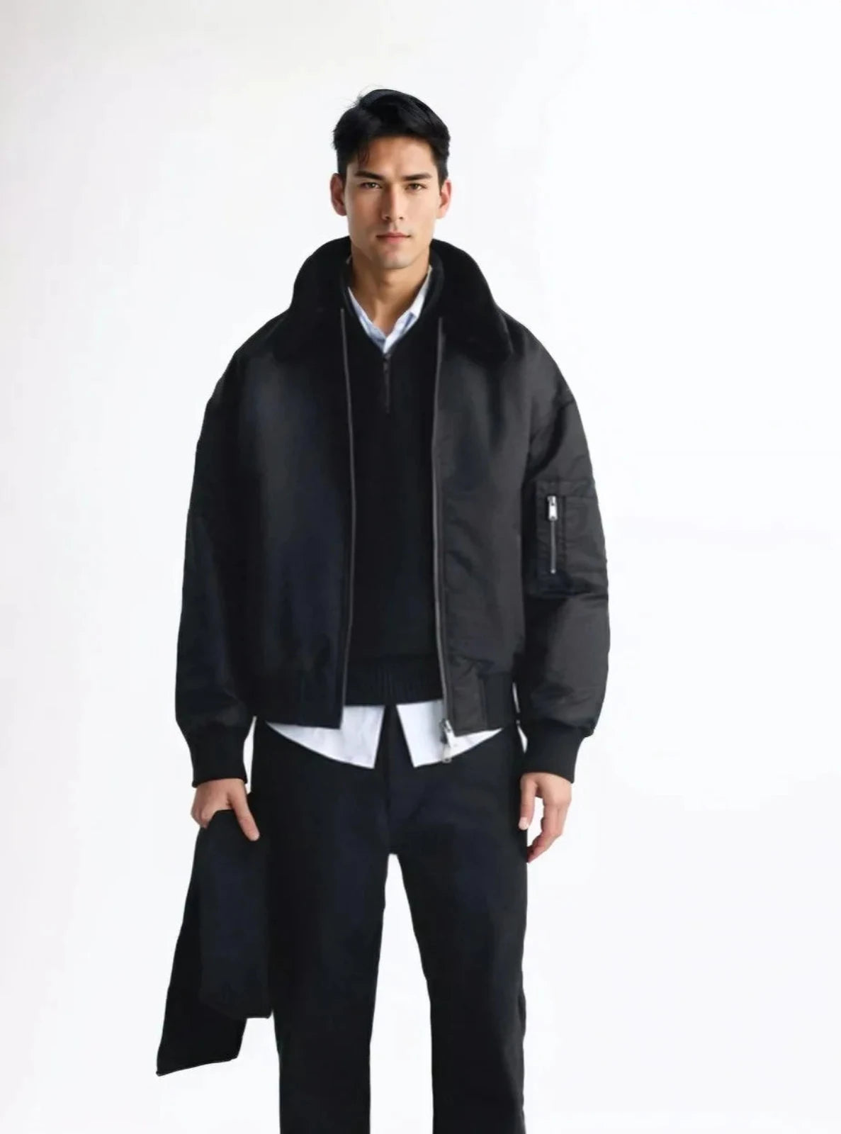 Regular Fit Bomber Jacket with Collar