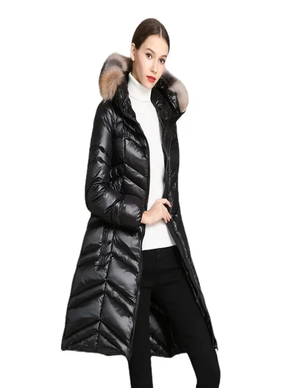 Fur Hooded Down Puffer Coat