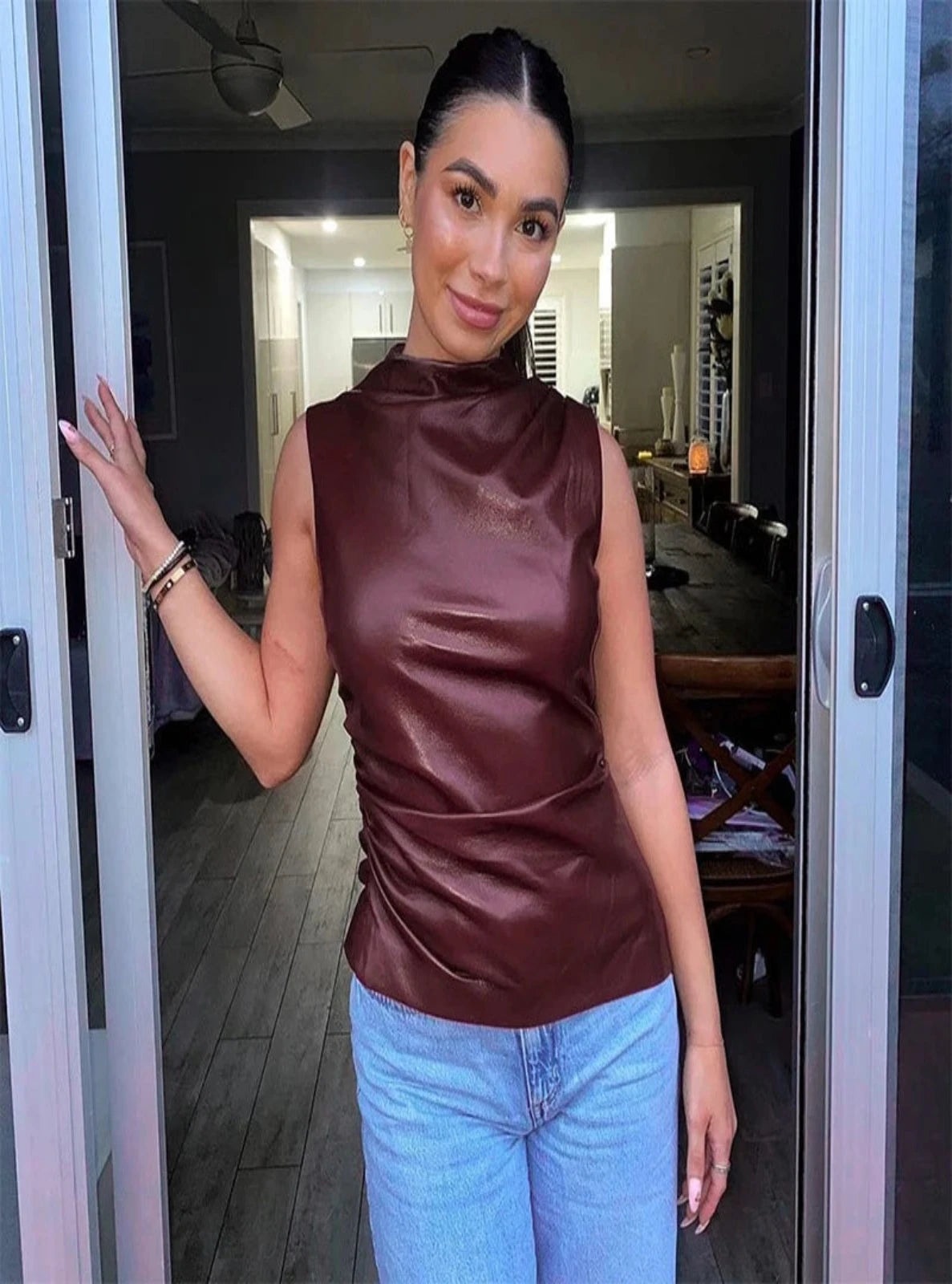 Sleeveless Leather Shell Top