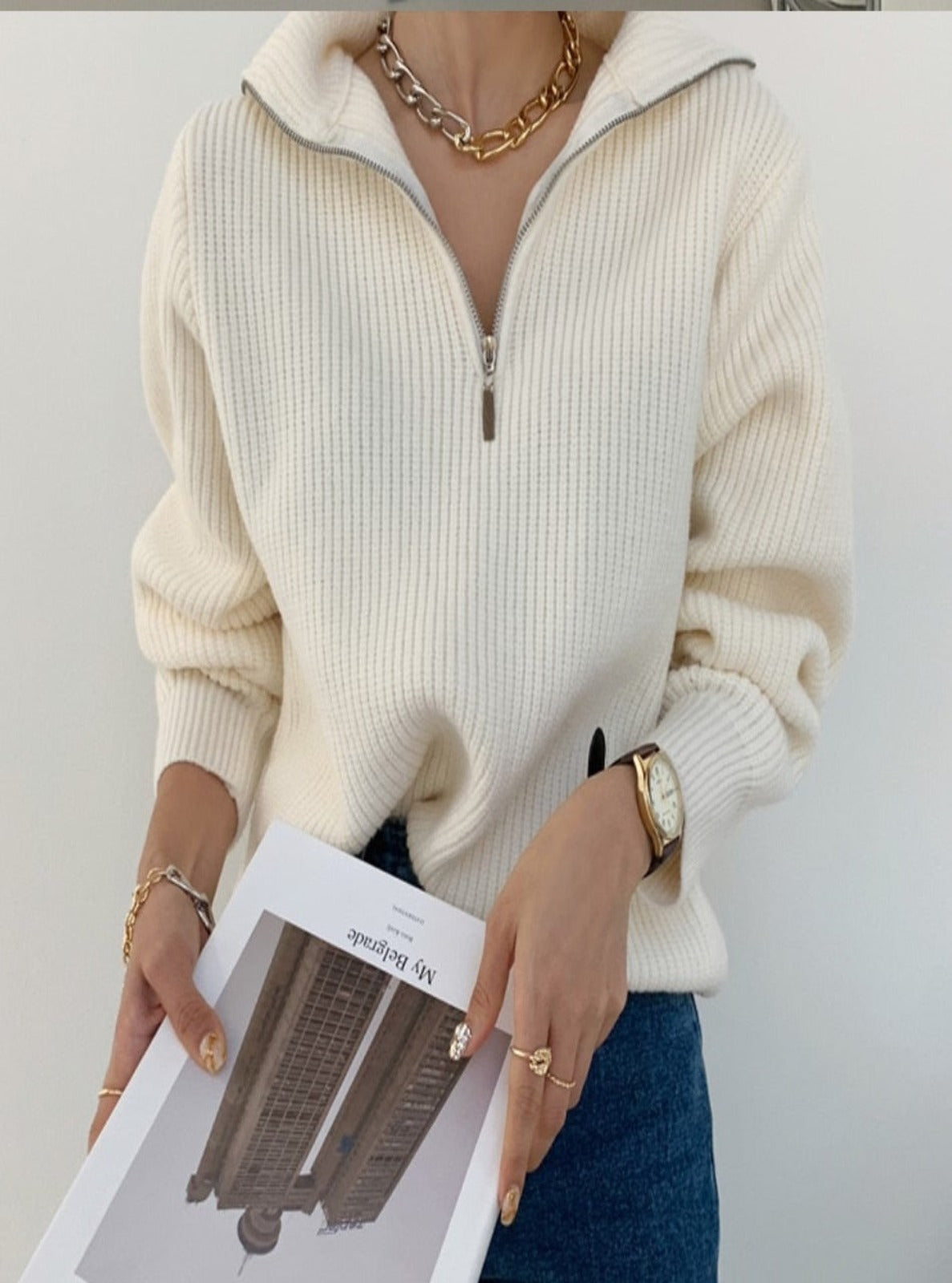 Half Zip Turtleneck Sweater