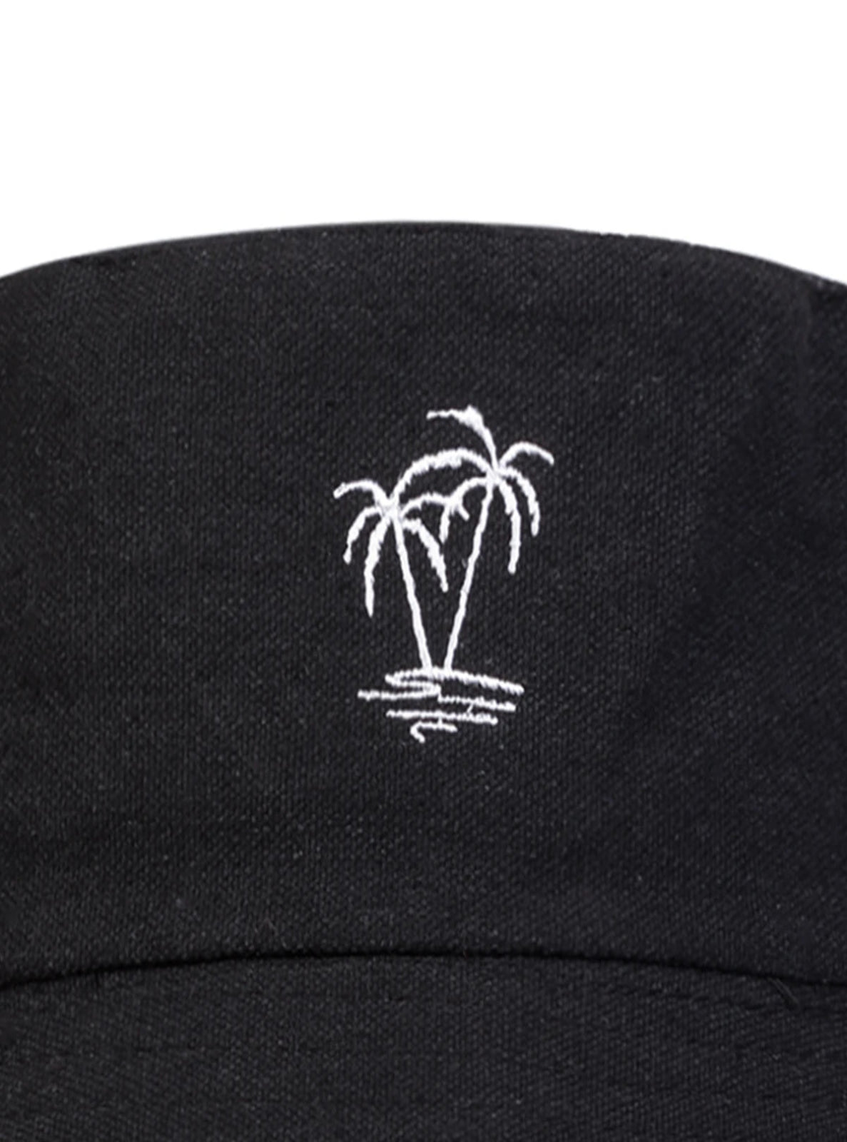 Black cap with white palm tree design on a white background