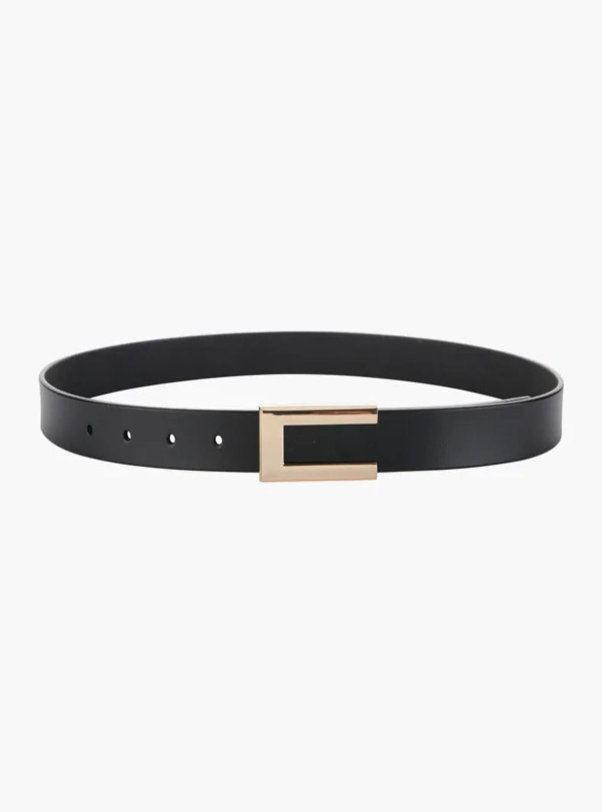 Black belt with a gold buckle on a white background