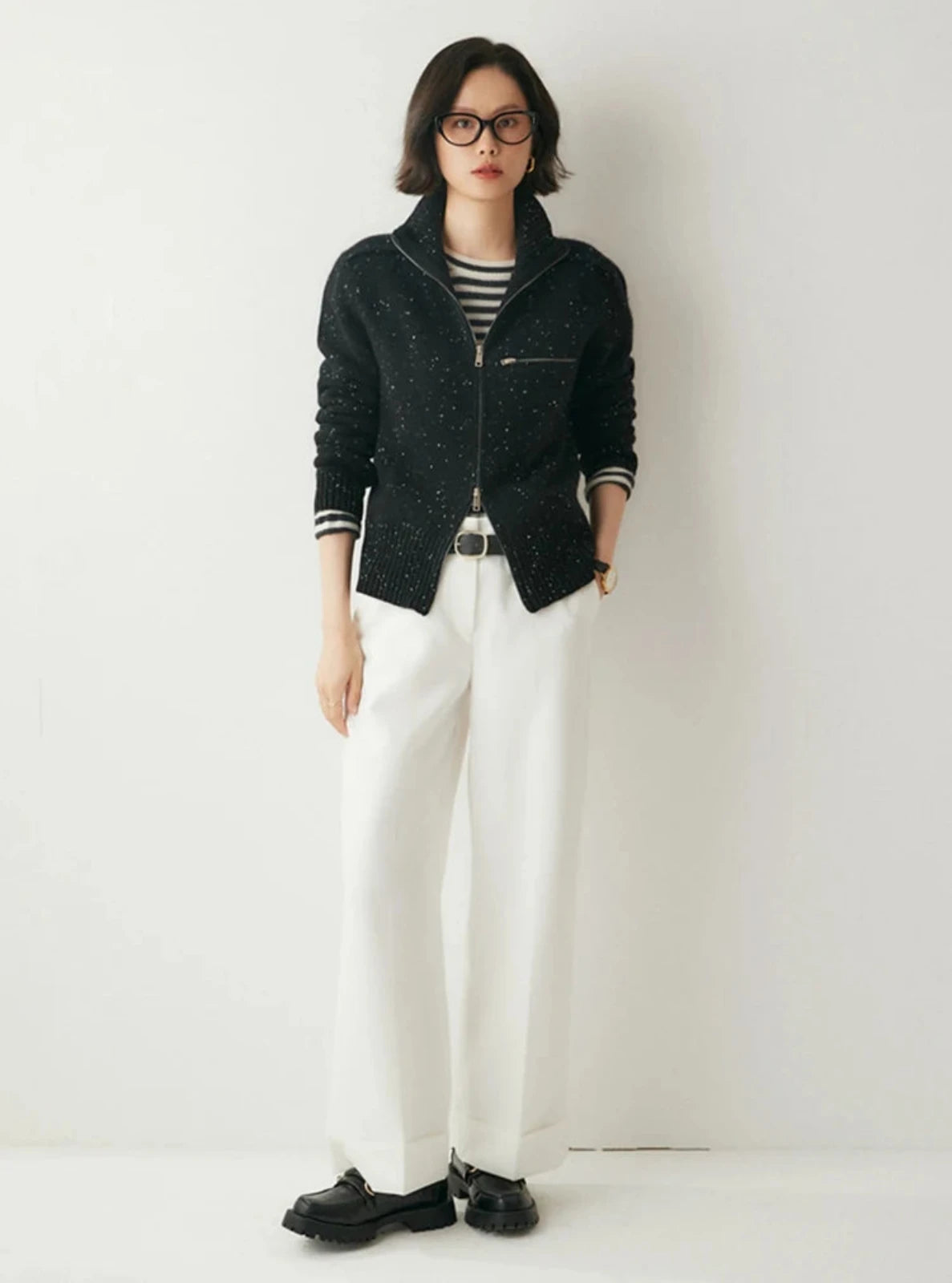 Cashmere Rib-knit Cardigan With Zipper