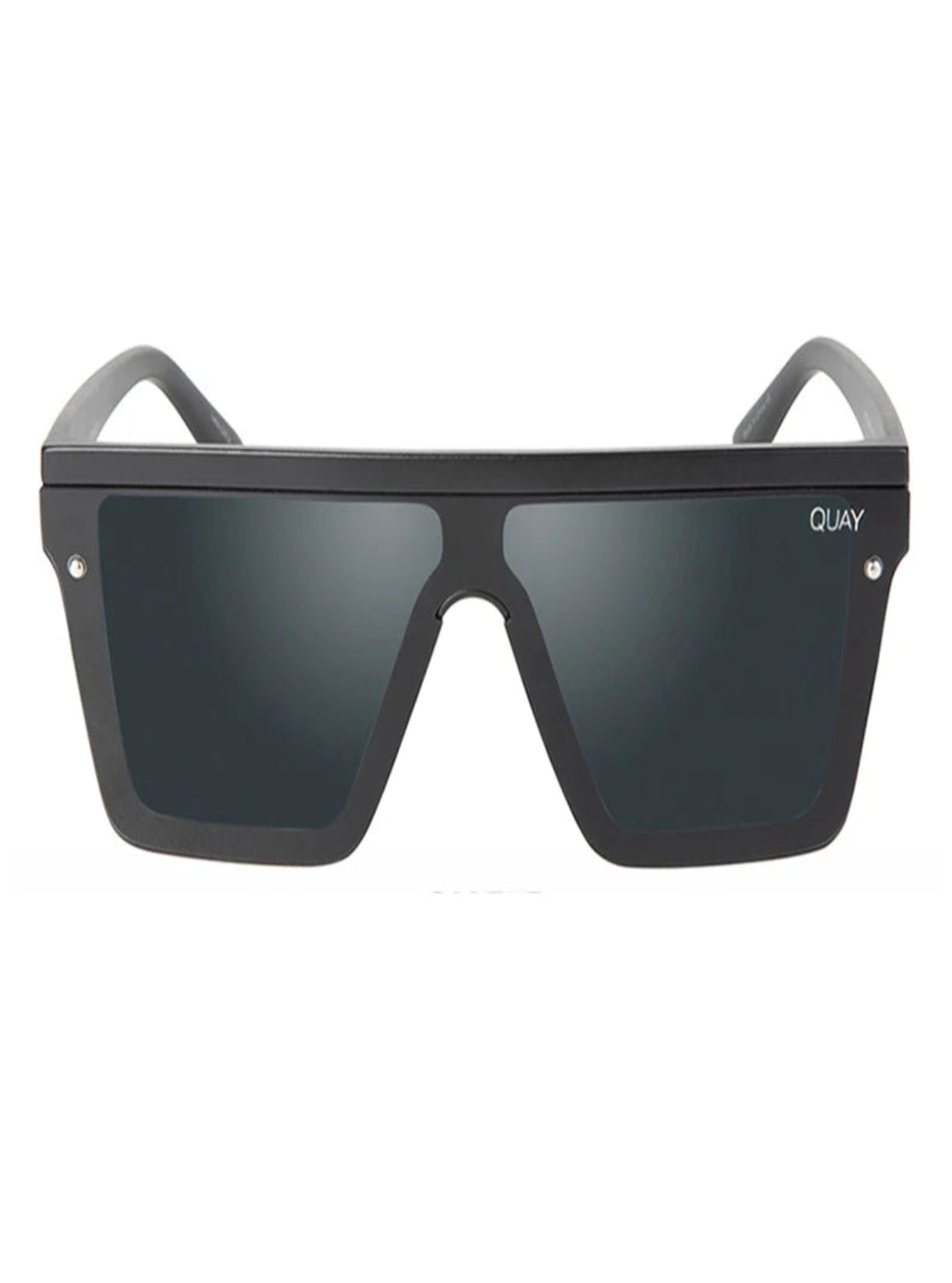 Black sunglasses with a 'Quay' logo on a white background