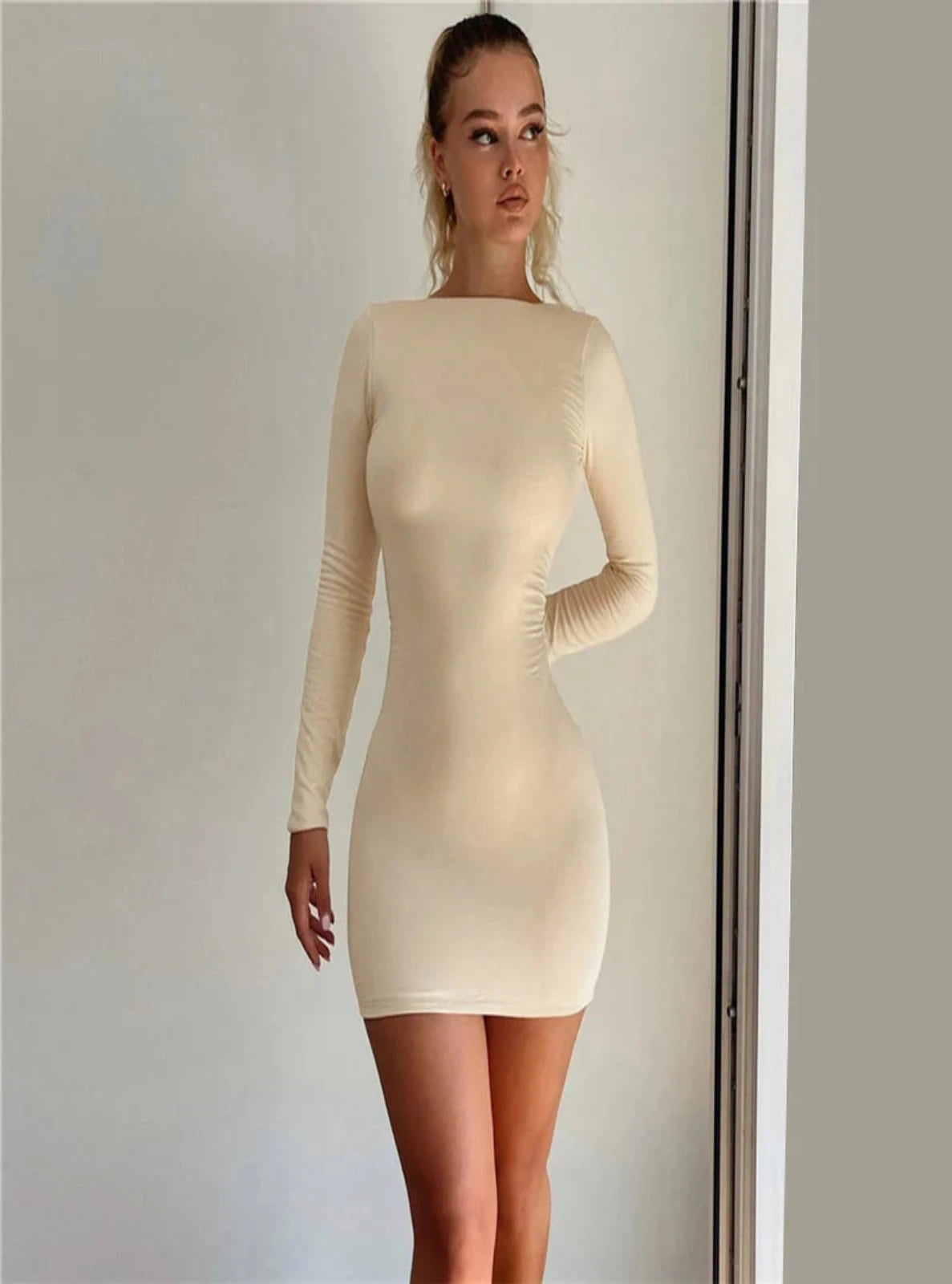 Long Sleeve Open Back Mini Dress