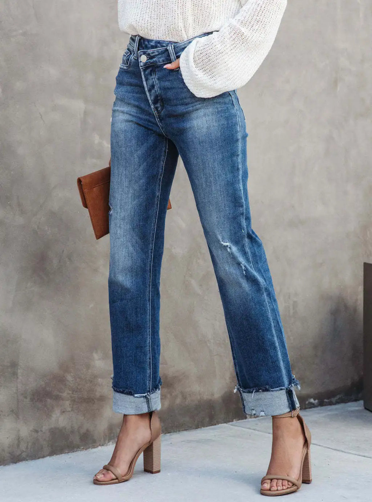 Straight-Cut Foldover-Cuff Jeans