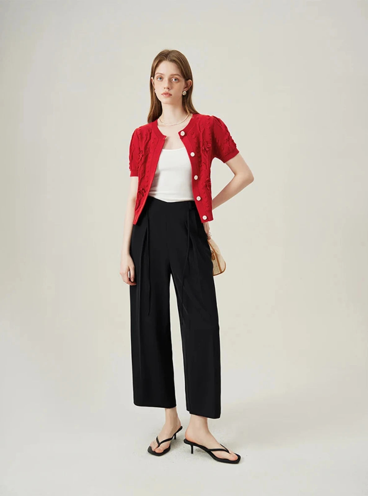 Pleated Wide-leg Capri Pants