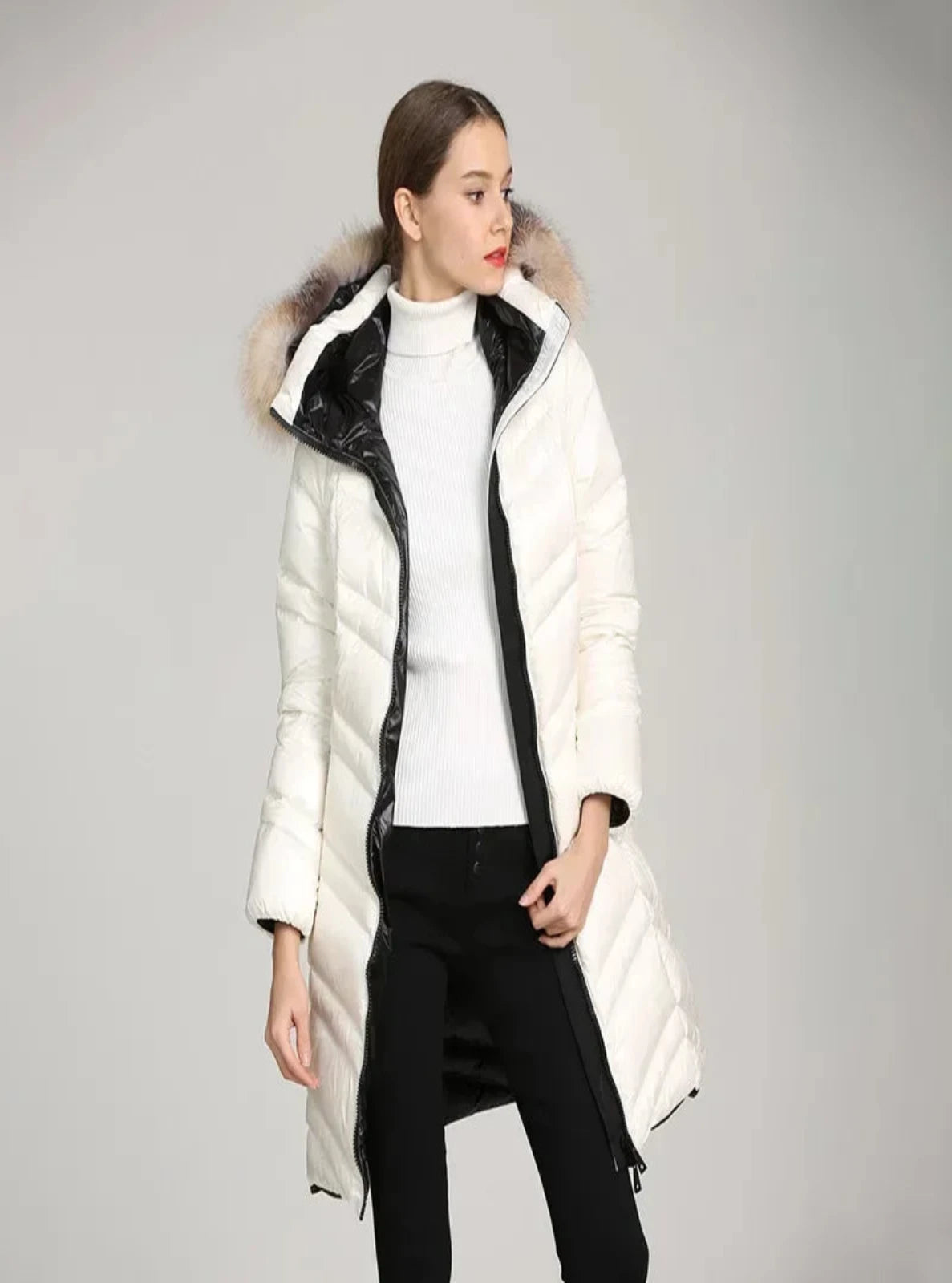 Fur Hooded Down Puffer Coat