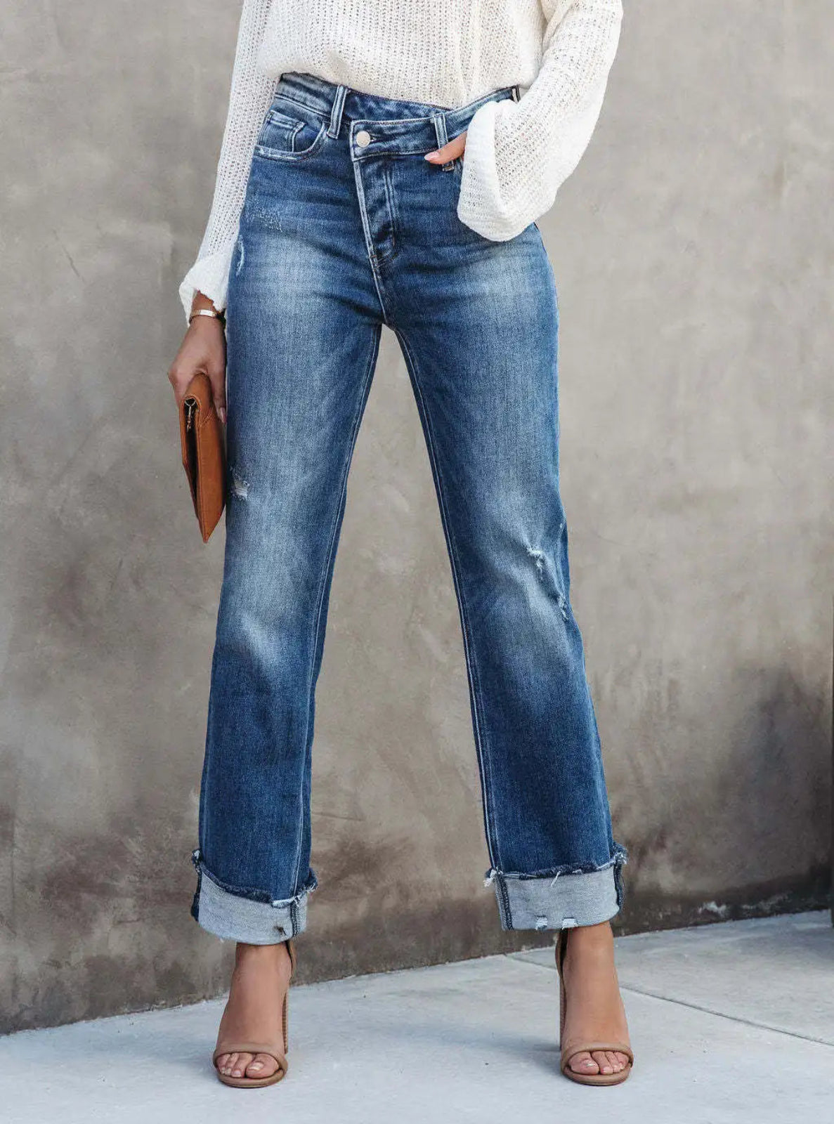 Straight-Cut Foldover-Cuff Jeans