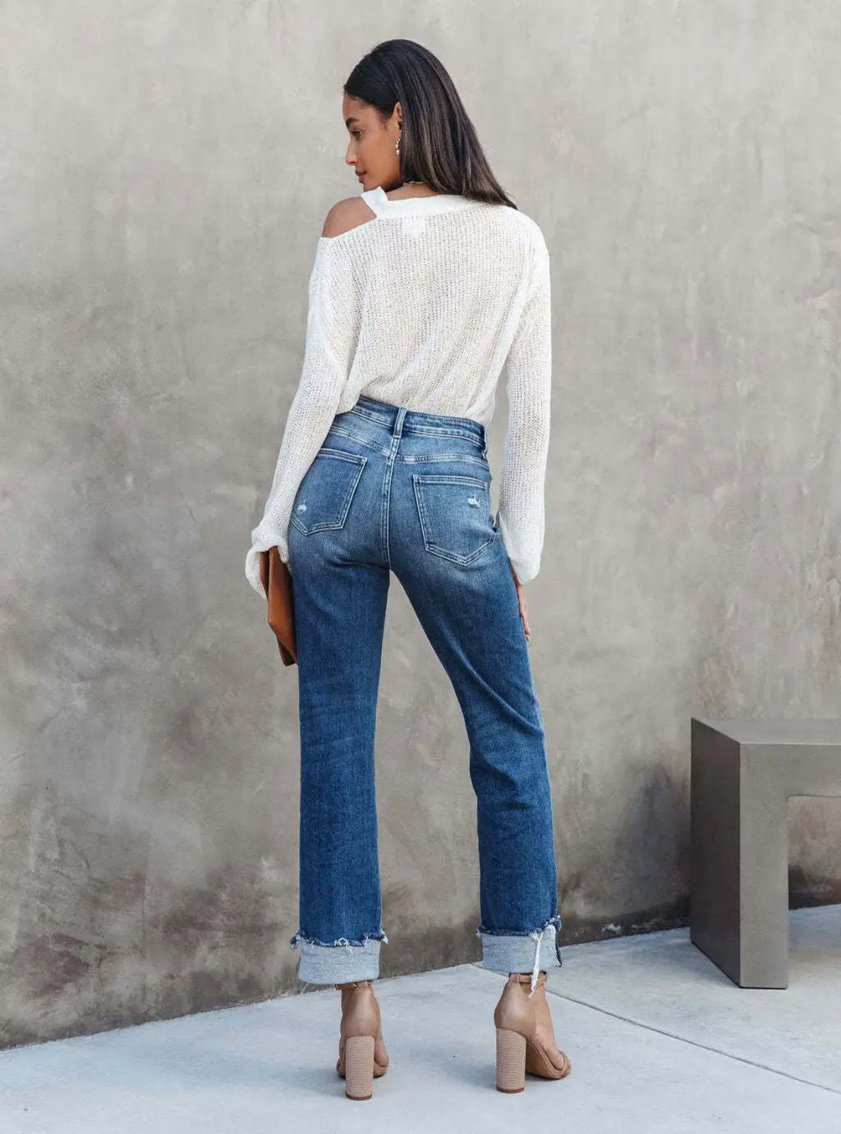 Straight-Cut Foldover-Cuff Jeans