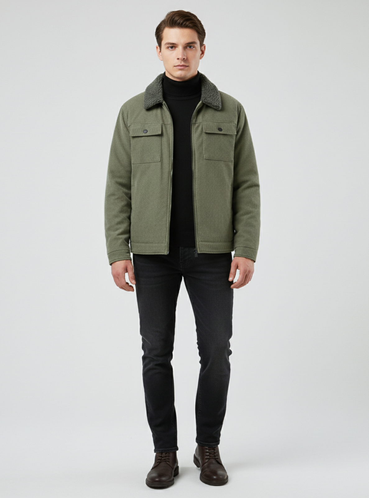 Sherpa-Collar Corduroy Jacket