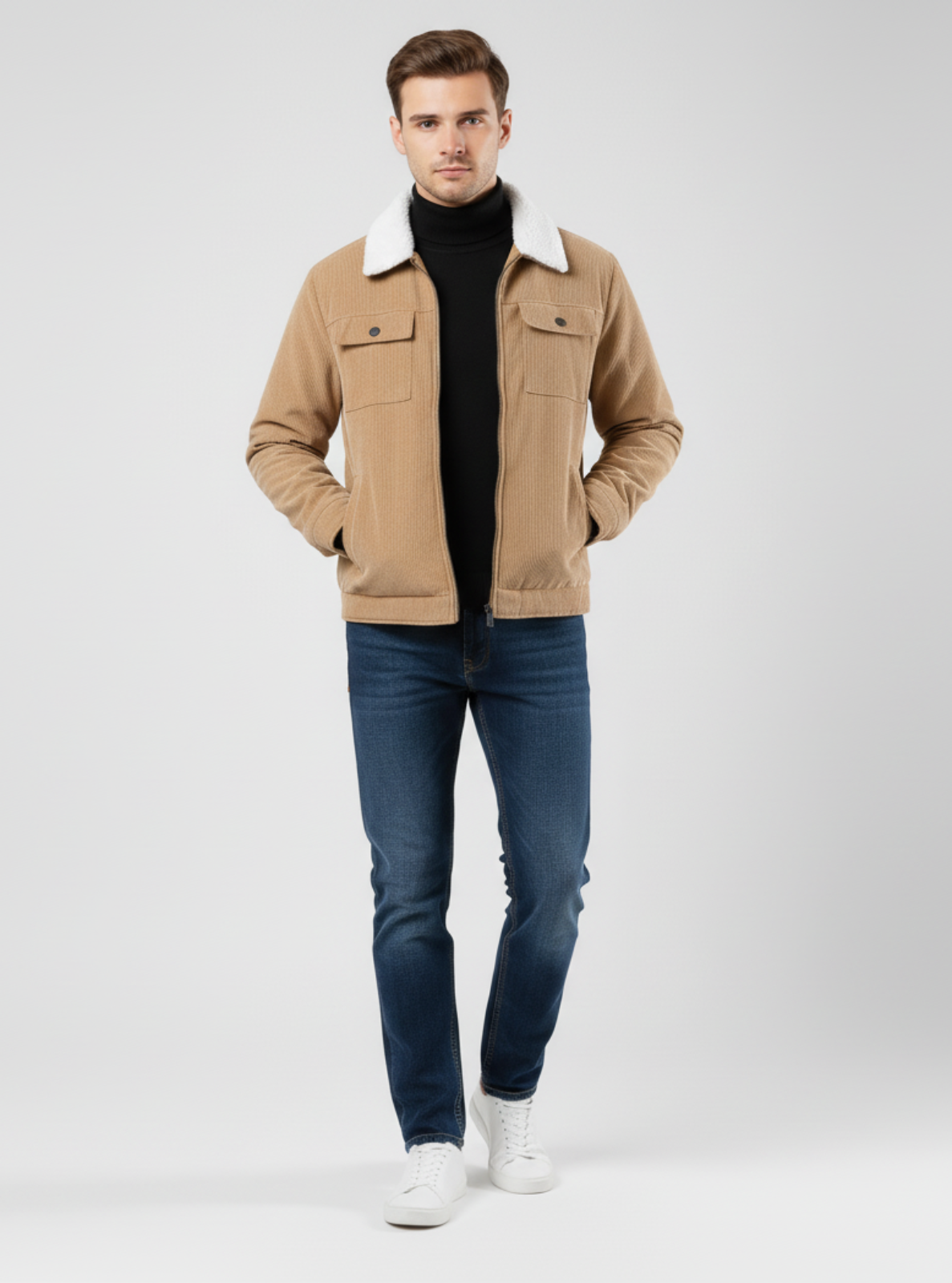 Sherpa-Collar Corduroy Jacket