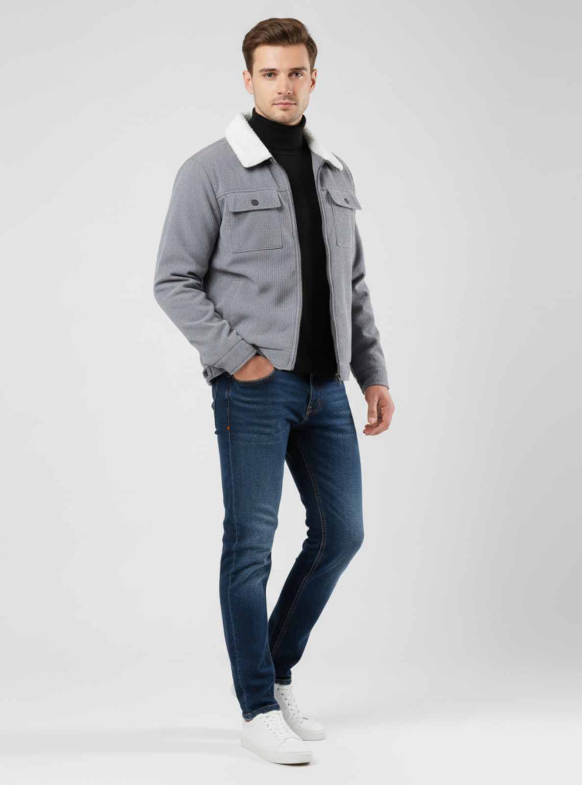 Sherpa-Collar Corduroy Jacket