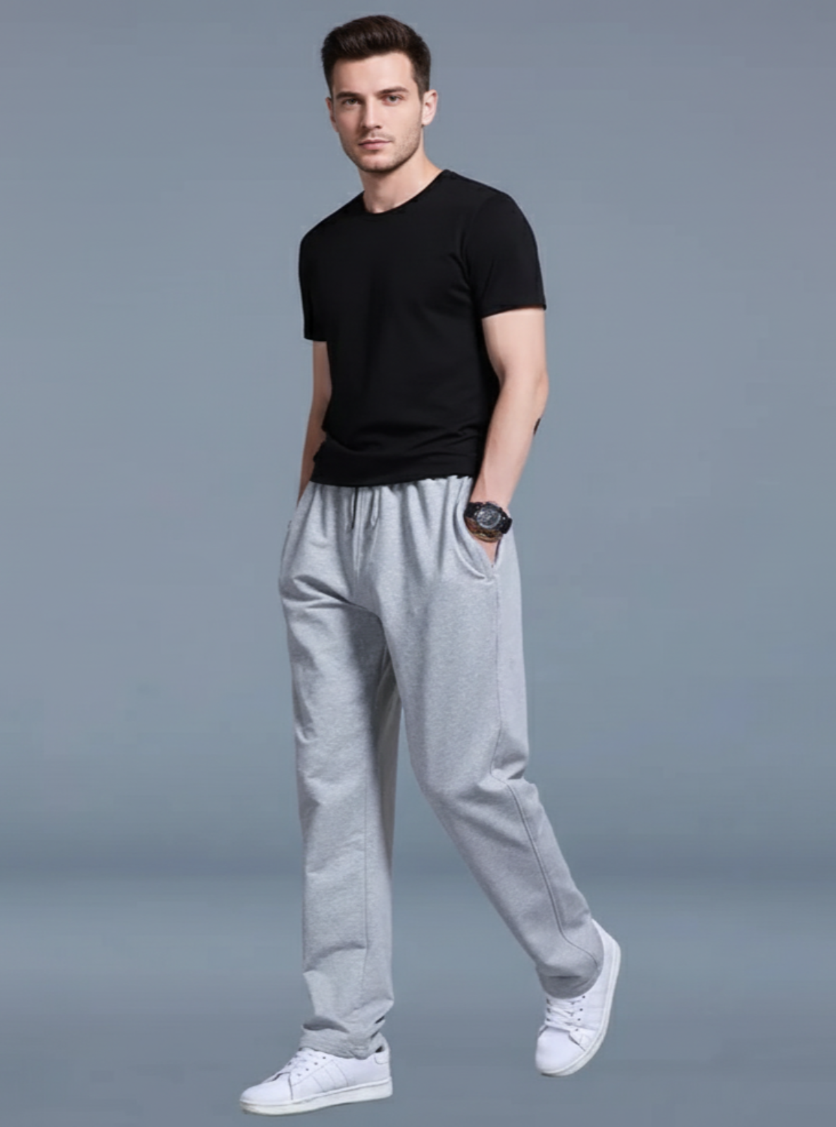 Pale Gray Straight-Leg Sweatpants