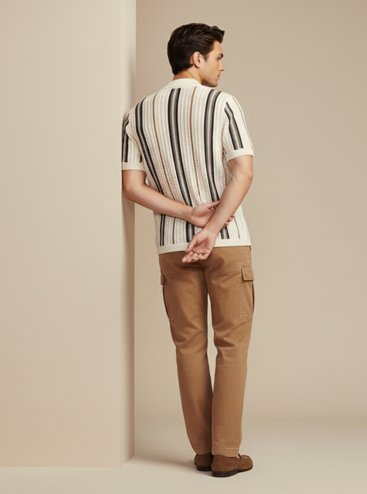 Striped Textured Viscose Knit Resort Shirt