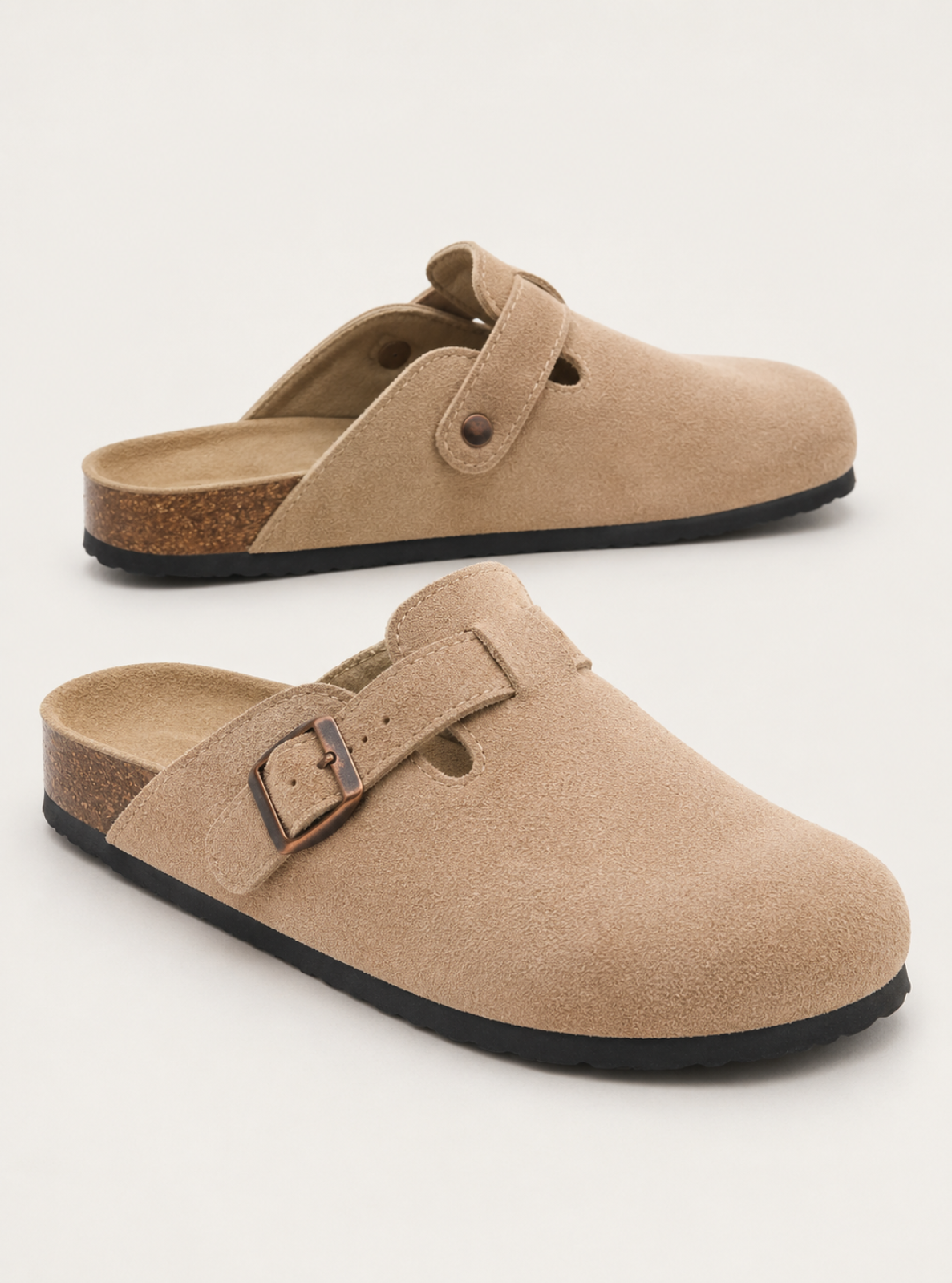 Suede Buckle Clogs