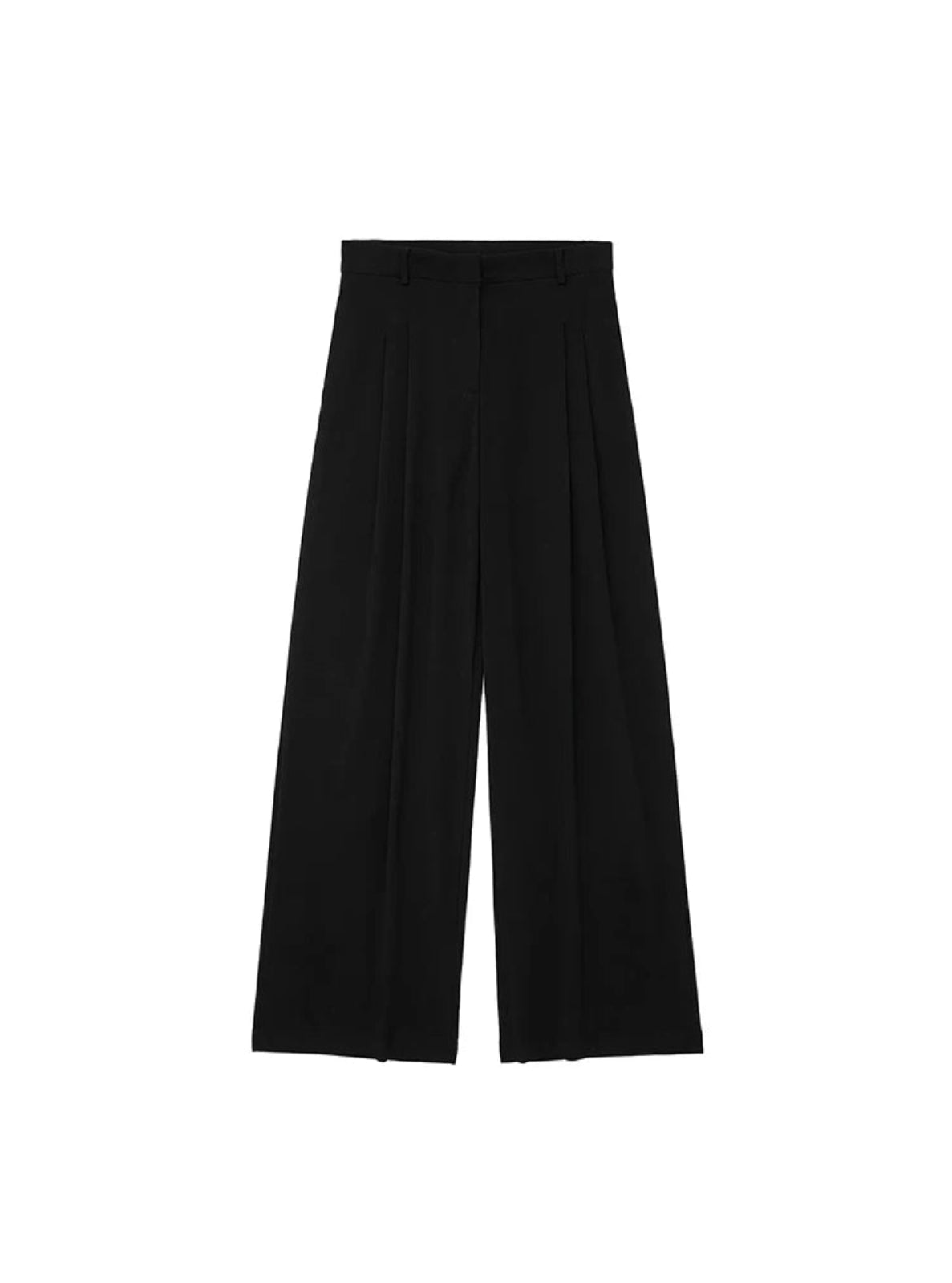 Black wide-leg pants on a white background