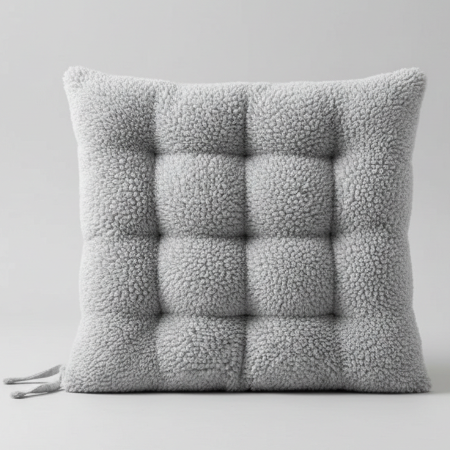 Gray textured cushion on a light gray background