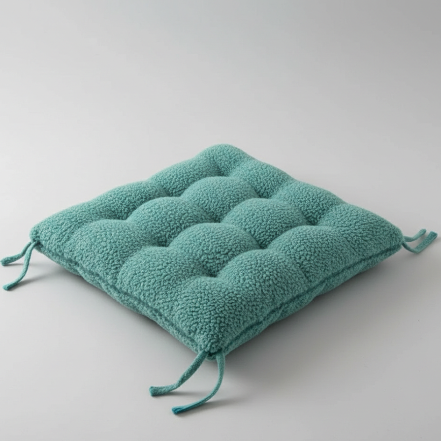 Teal textured cushion on a light gray background