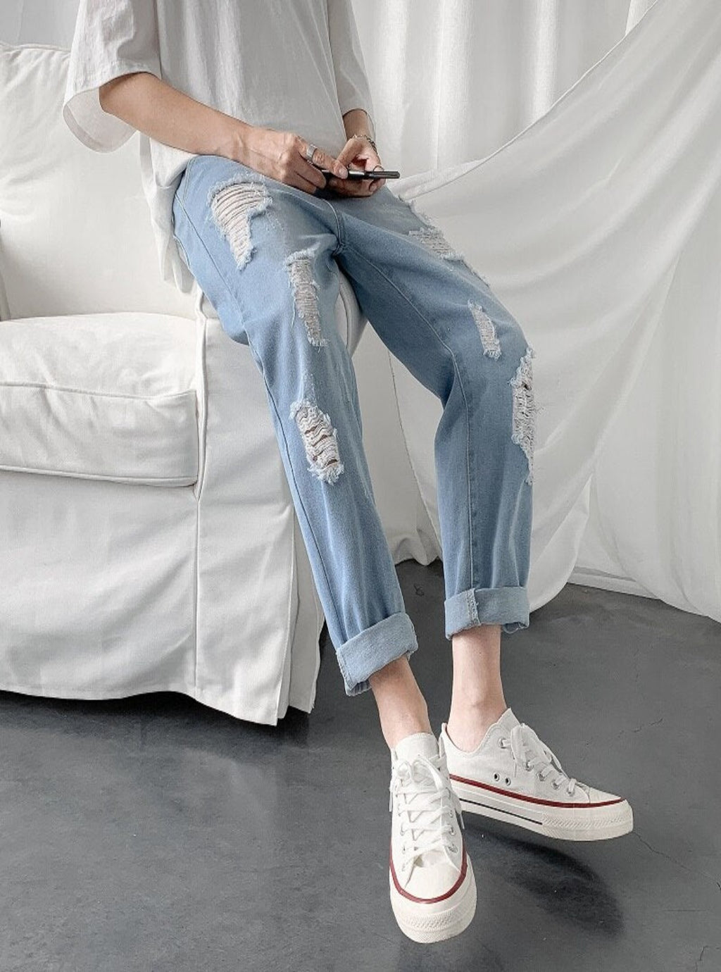 Straight Loose Ankle Length Jeans