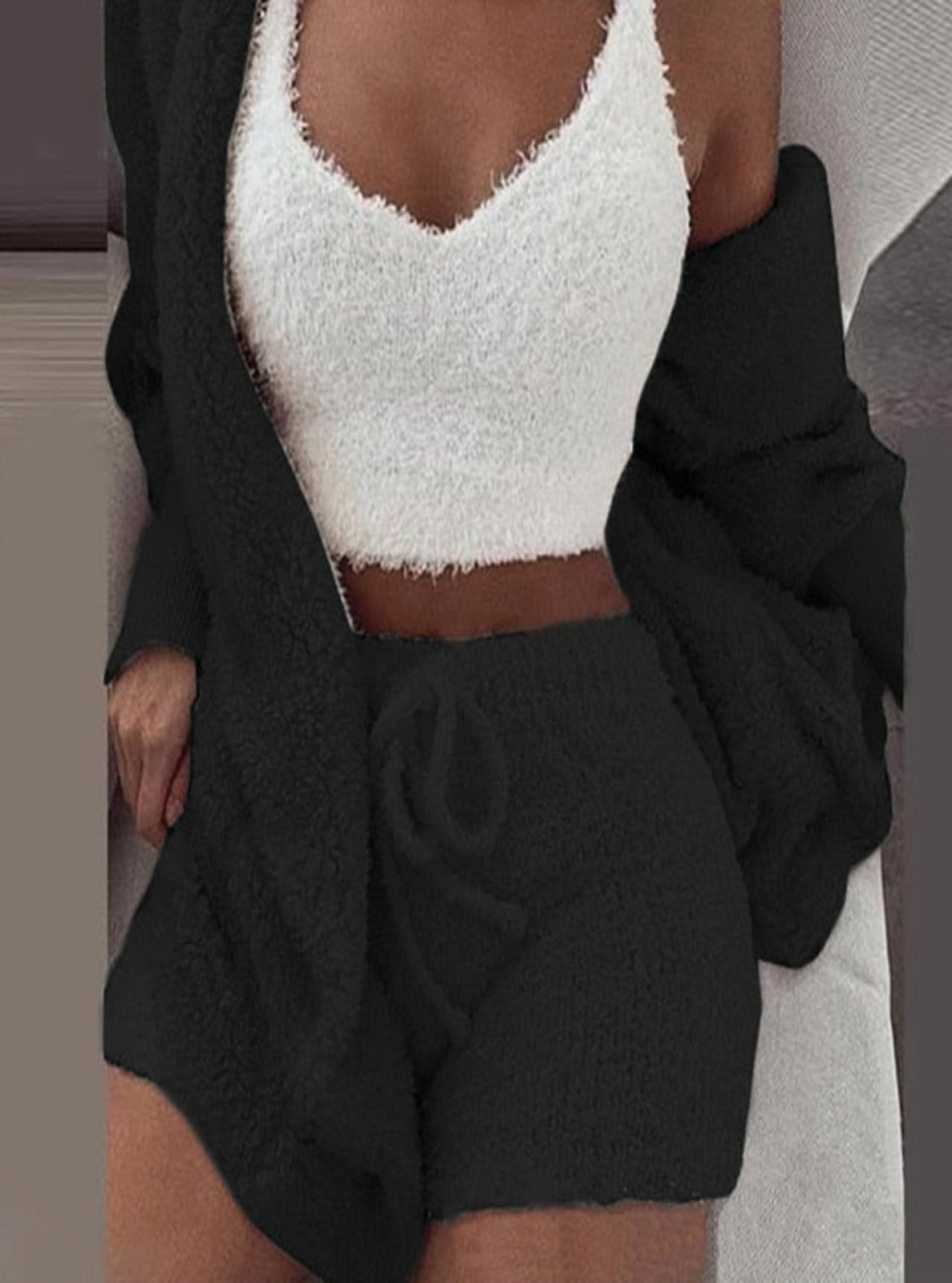 Plush Hooded Cardigan 3 Piece Set